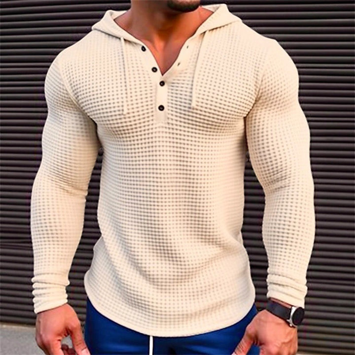 Men's casual waffle texture hoodie with button placket Lisslune