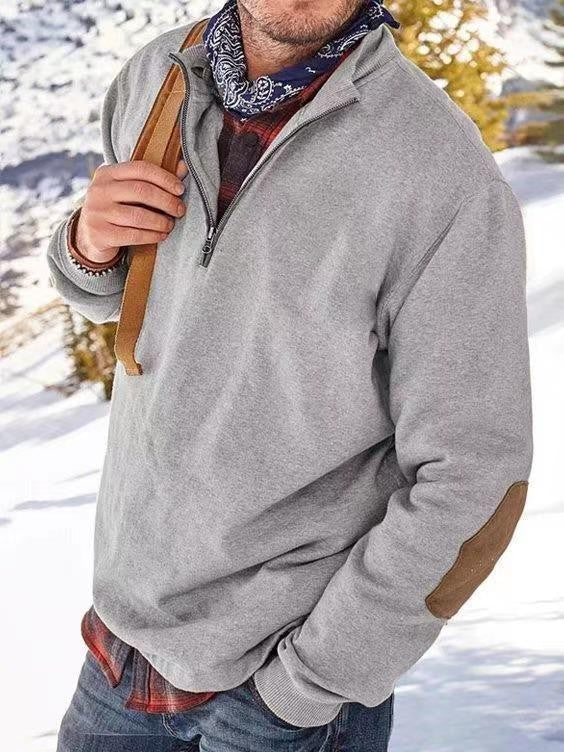 Men's fleece pullover with practical zip opening and stylish leather accents Lisslune