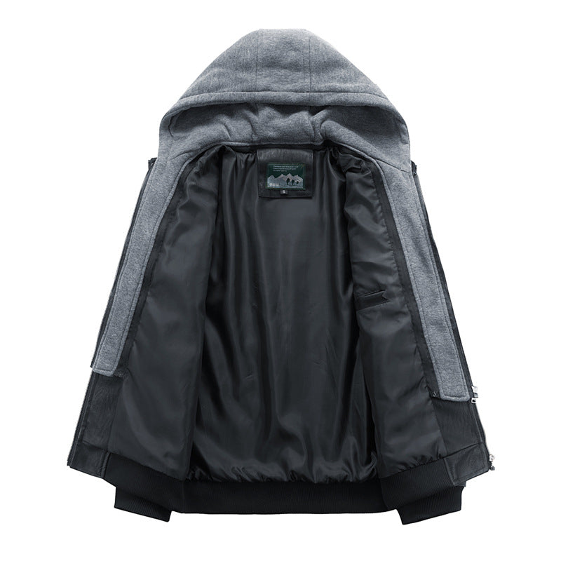 Men's Leather Jacket with Integrated Hood and Practical Pockets Lisslune