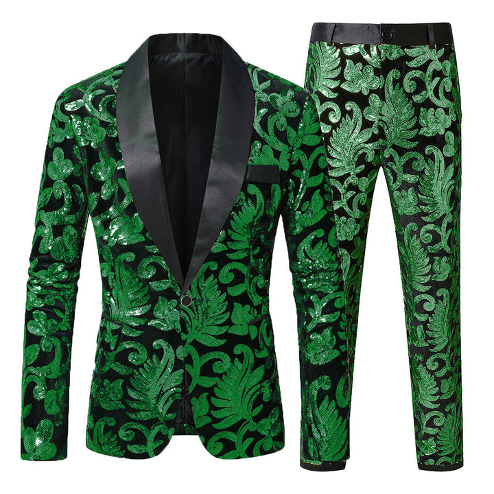 Men's glittering tuxedo with floral sequin patterns Lisslune