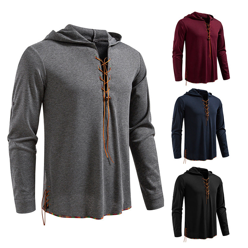 Men's casual hoodie with decorative lacing Lisslune
