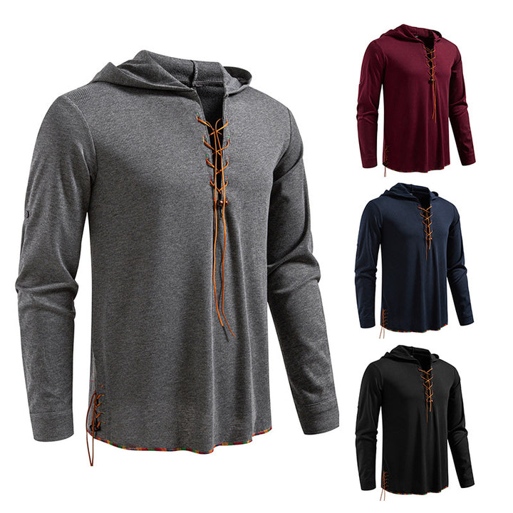 Men's casual hoodie with decorative lacing Lisslune