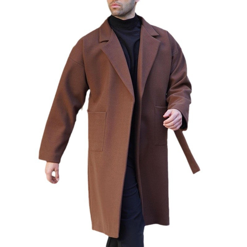 Men's elegant wool coat with belt and deep collar Lisslune