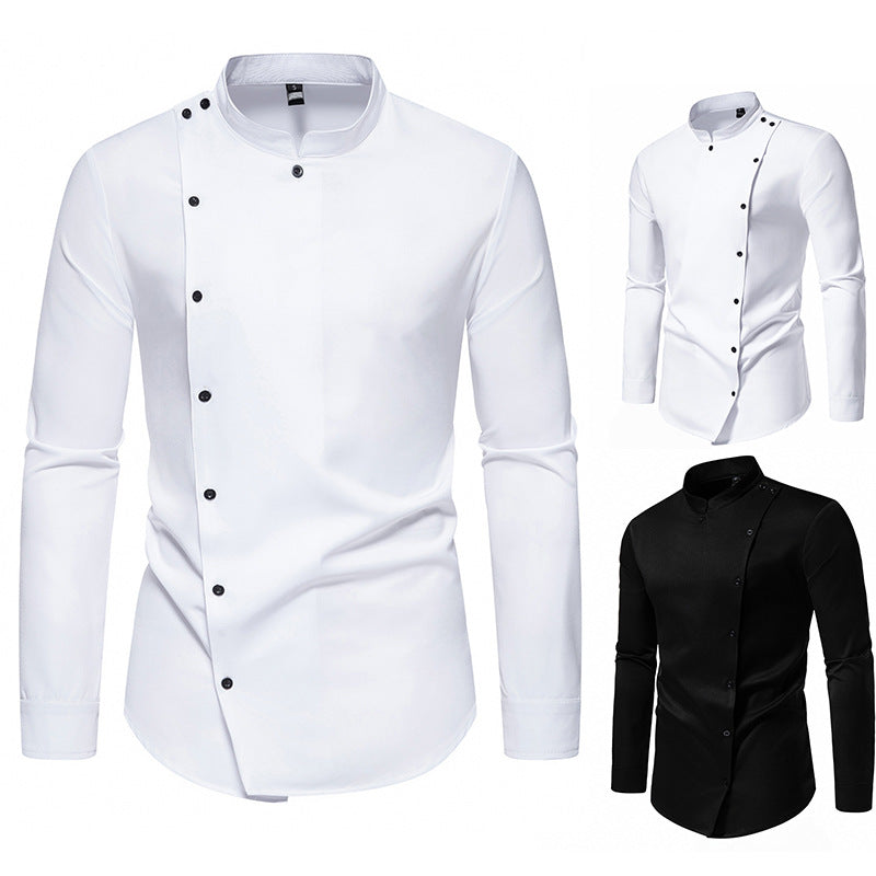 Men's long sleeve shirt with modern button design and stand-up collar Lisslune