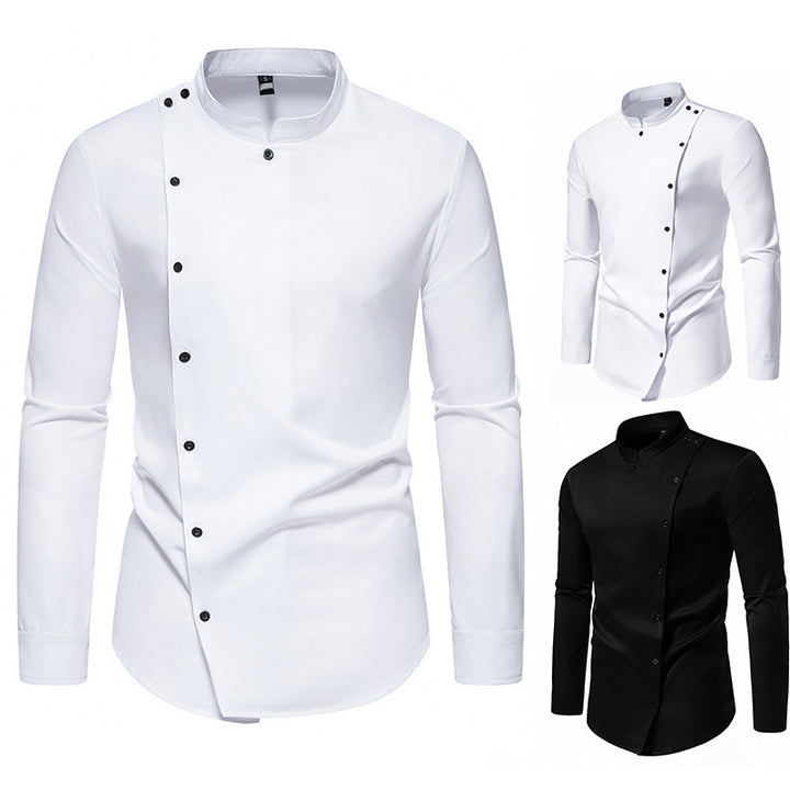 Men's long sleeve shirt with modern button design and stand-up collar Lisslune