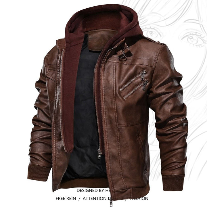 Men's fluffy synthetic leather jacket with hoodie Lisslune