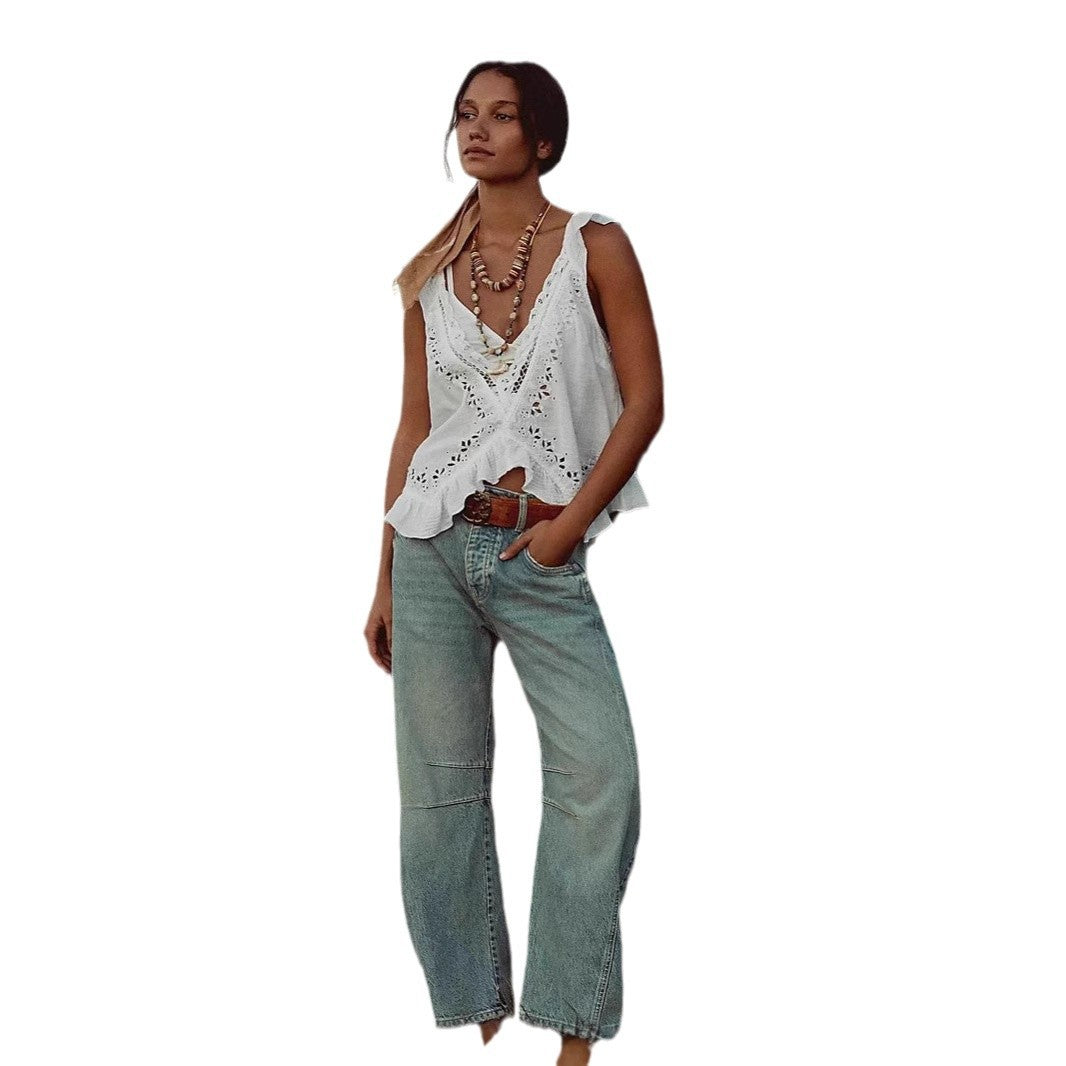 Women's airy linen crop top with ruffles Lisslune