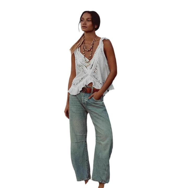 Women's airy linen crop top with ruffles Lisslune