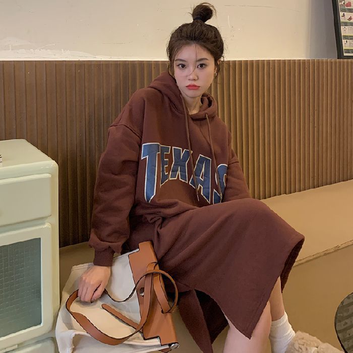Women’s hoodie dress with fashionable print and side slits Lisslune