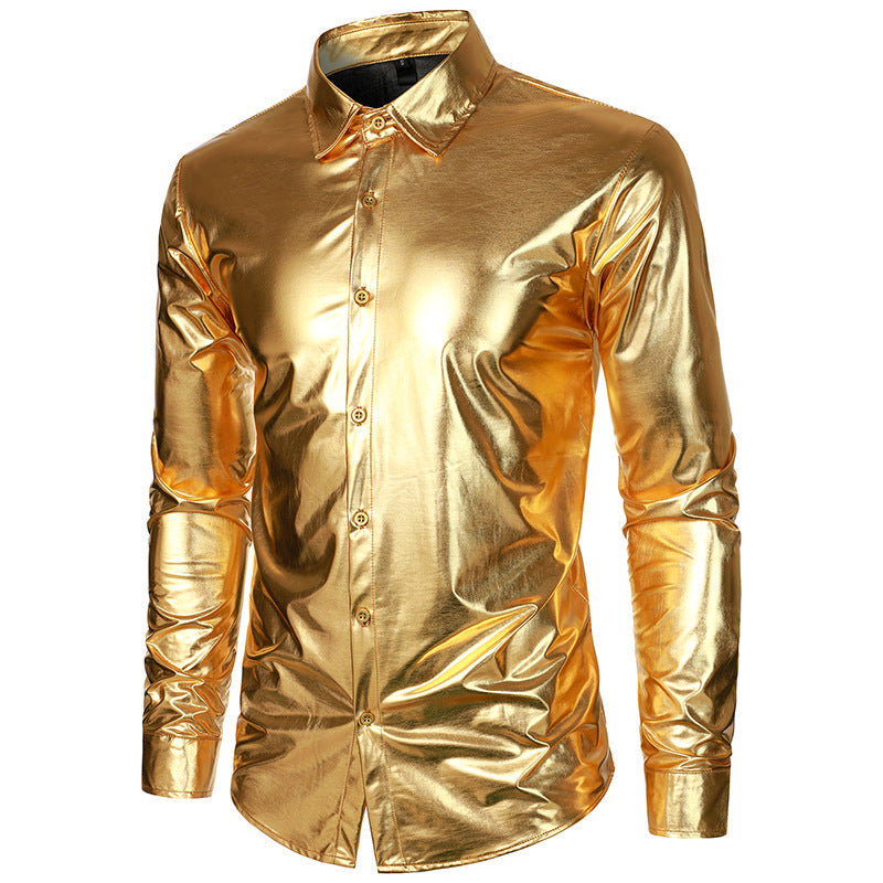 Men's Elegant and Shiny Long Sleeve Shirt with Innovative Texture Lisslune