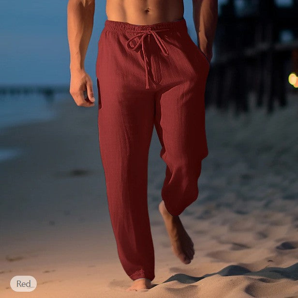 Men's Comfortable Linen Pants with Elastic Waistband and Side Pockets Lisslune