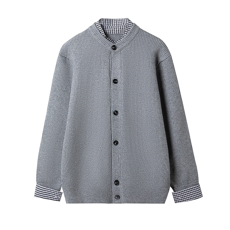 Men's Casual Cardigan with Checkered Collar Processing Lisslune
