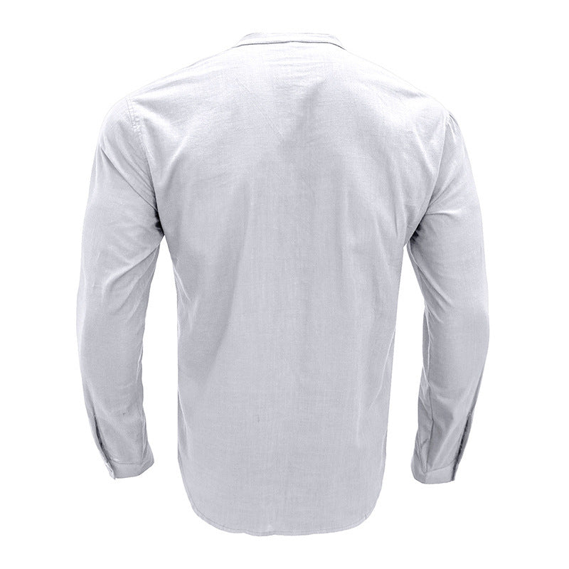 Men's linen shirt with classic Henley neckline and practical chest pocket Lisslune