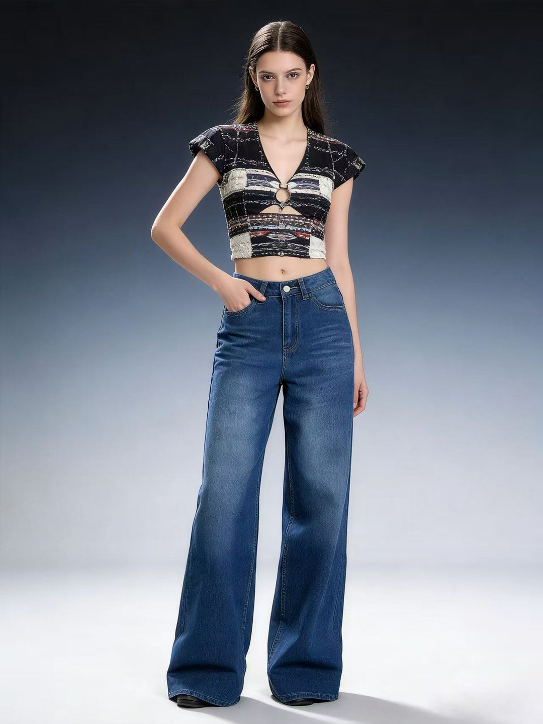Damen Weit geschnittene High-Waist Jeans mit raffinierter Taillierung Lisslune
