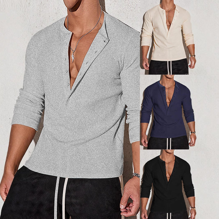 Men's long sleeve shirt with button placket and textured design Lisslune