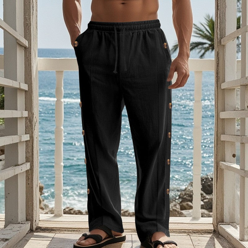 Men's casual beach pants with side snap buttons Lisslune