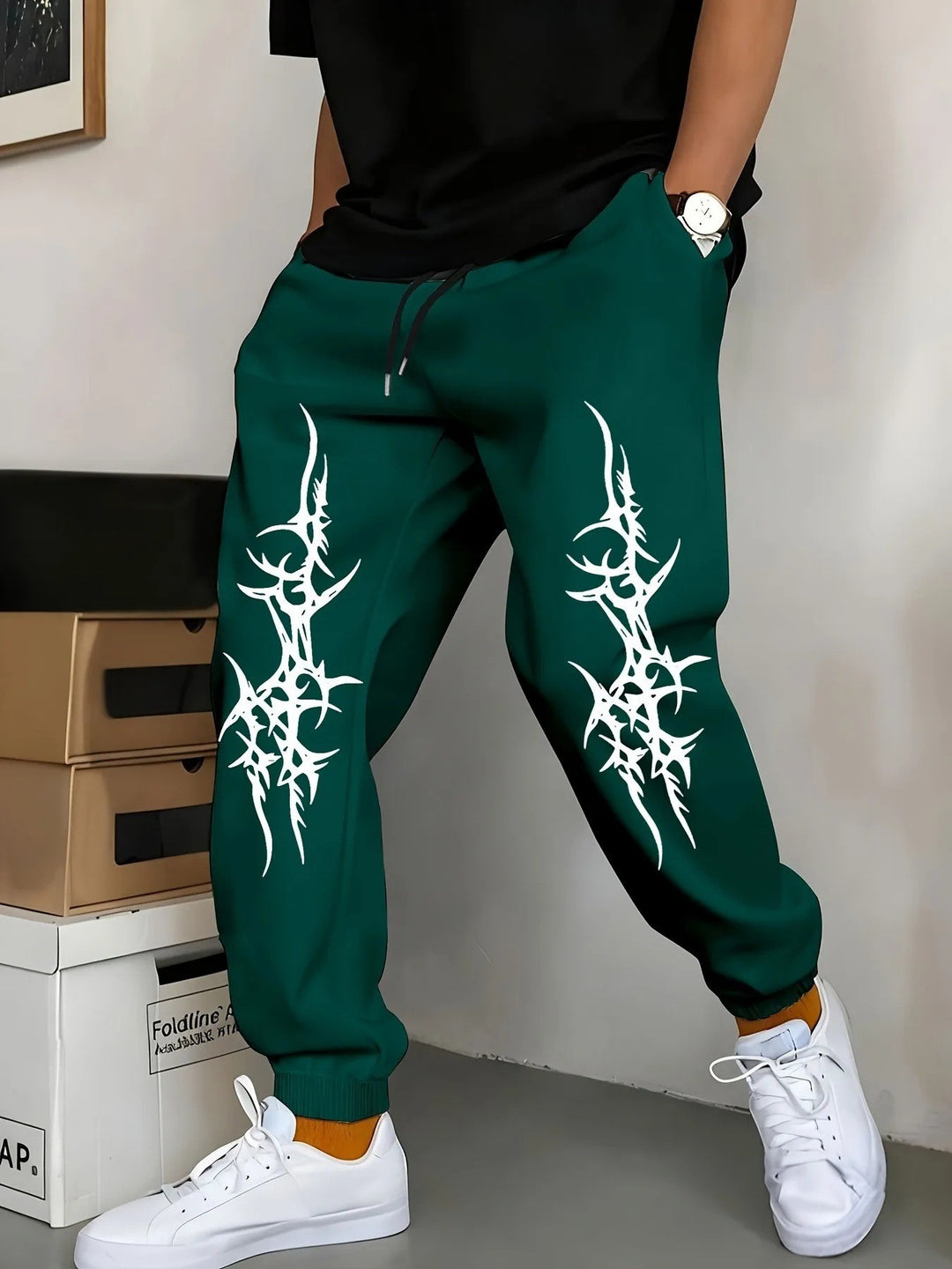 Men's Relaxed Fit Jogging Pants with Eye-Catching Graphic Design Lisslune