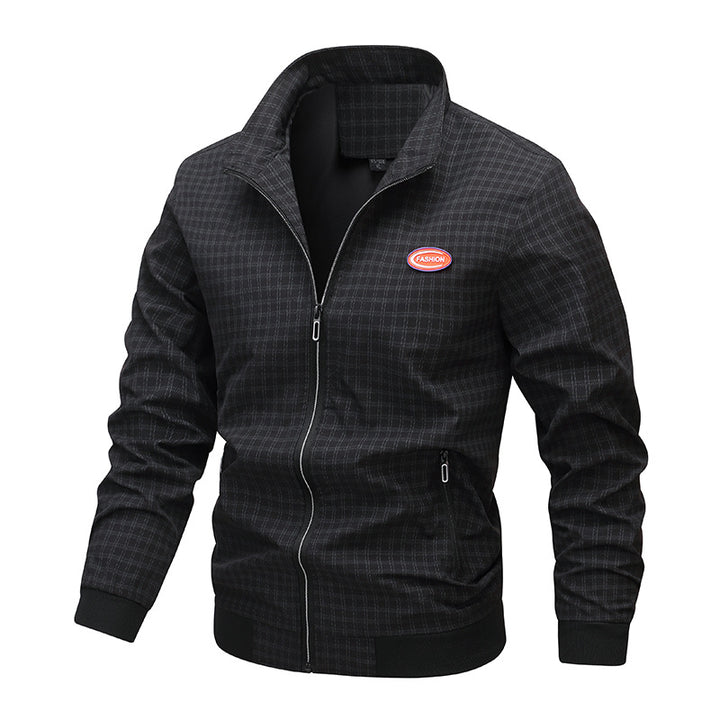 Men's fashionable transitional jacket with unusual check pattern and practical pockets Lisslune