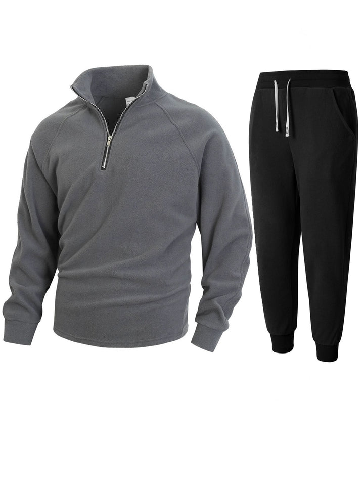 Men's fleece top with modern stand-up collar and sporty jogging pants Lisslune
