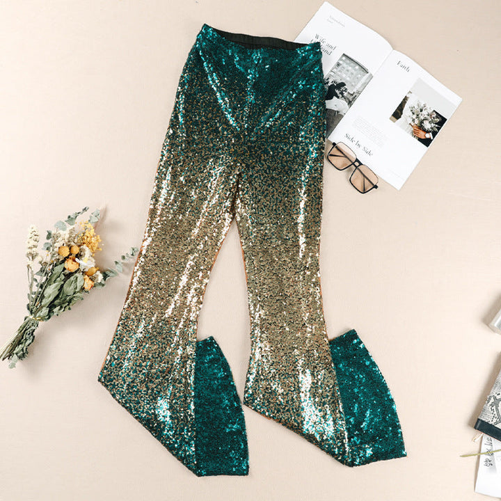 Women Glittering Bell-Bottoms with Luxurious Sequin Pattern Lisslune