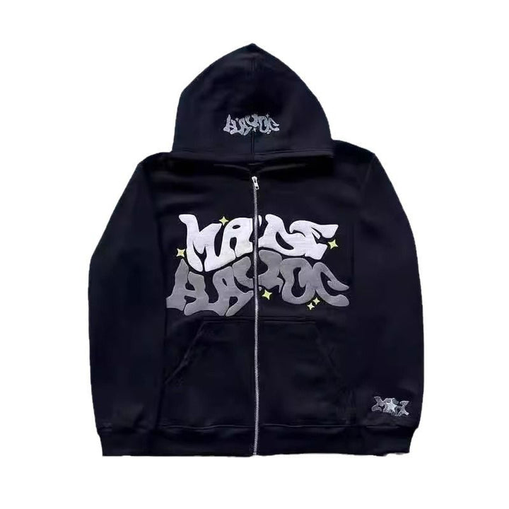 Women's hooded jacket with creative graphic design and high-quality zipper Lisslune