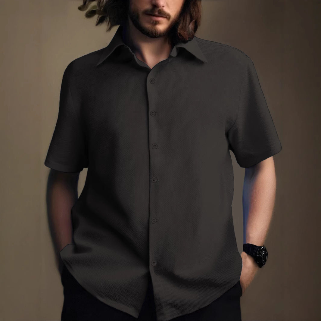Men's Short Sleeve Shirt with Textured Fabric and Modern Details Lisslune