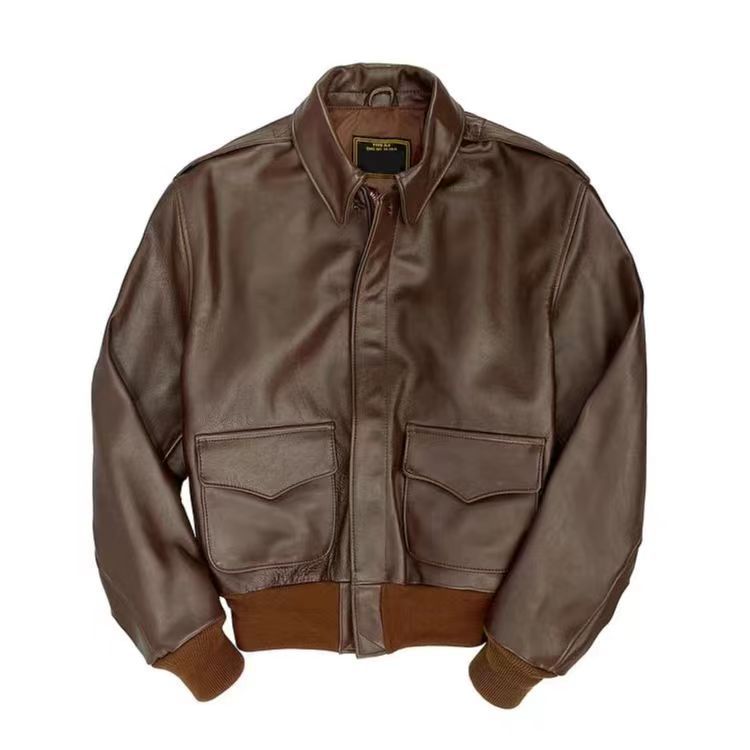 Men's flight jacket made of high-quality lamb leather with practical pockets and elastic cuffs Lisslune