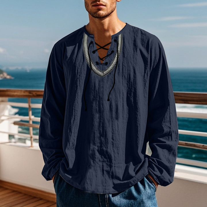 Men's Long Sleeve Shirt with Creative Lacing Design Lisslune
