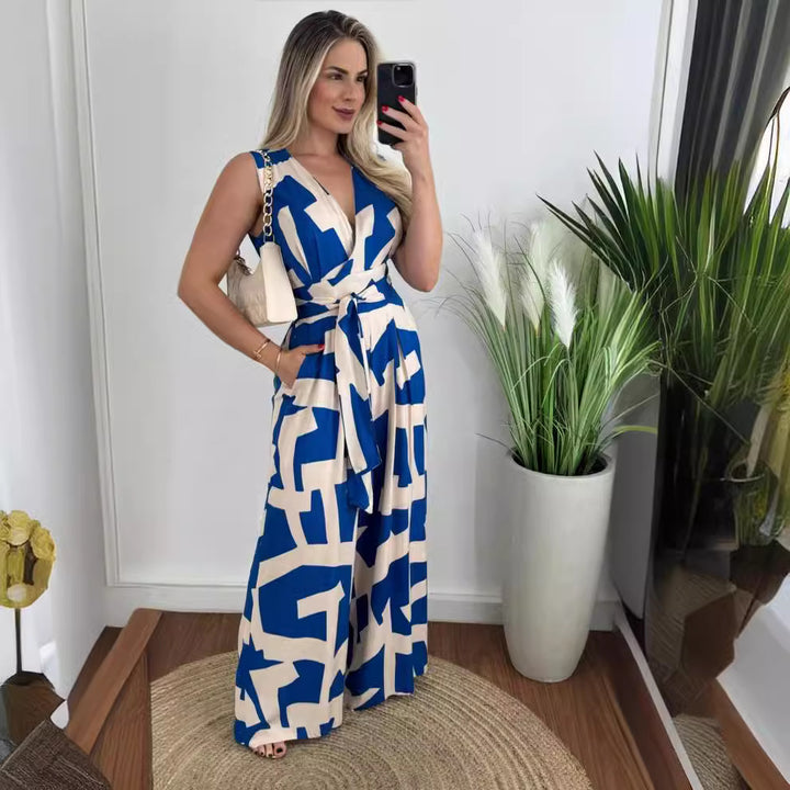 Women's jumpsuit with deep V-neckline and elegant waist Lune London
