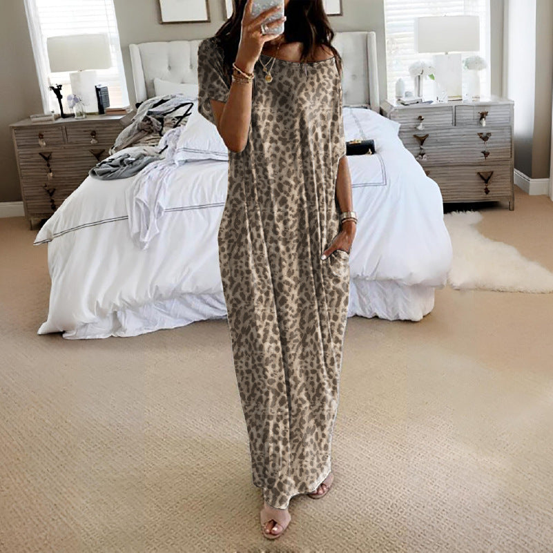 Ladies Loose Maxi Dress with Animal Print and Side Pockets Lisslune