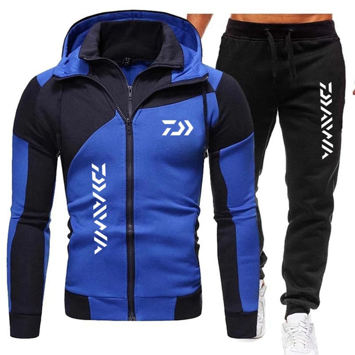 Men's Sporty Fitness Suit Set with Hooded Jacket and Contrasting Pants Lisslune