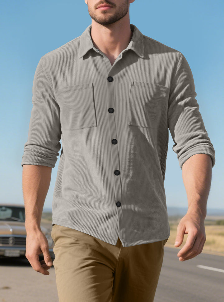 Men's long-sleeve shirt with textured cord pattern and practical chest pockets Lisslune