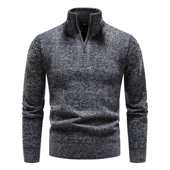 Men's elegant knitted sweater with modern stand-up collar and zipper Lisslune