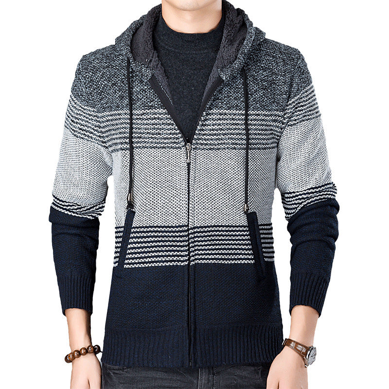 Men's cardigan with hood and modern block stripes Lisslune