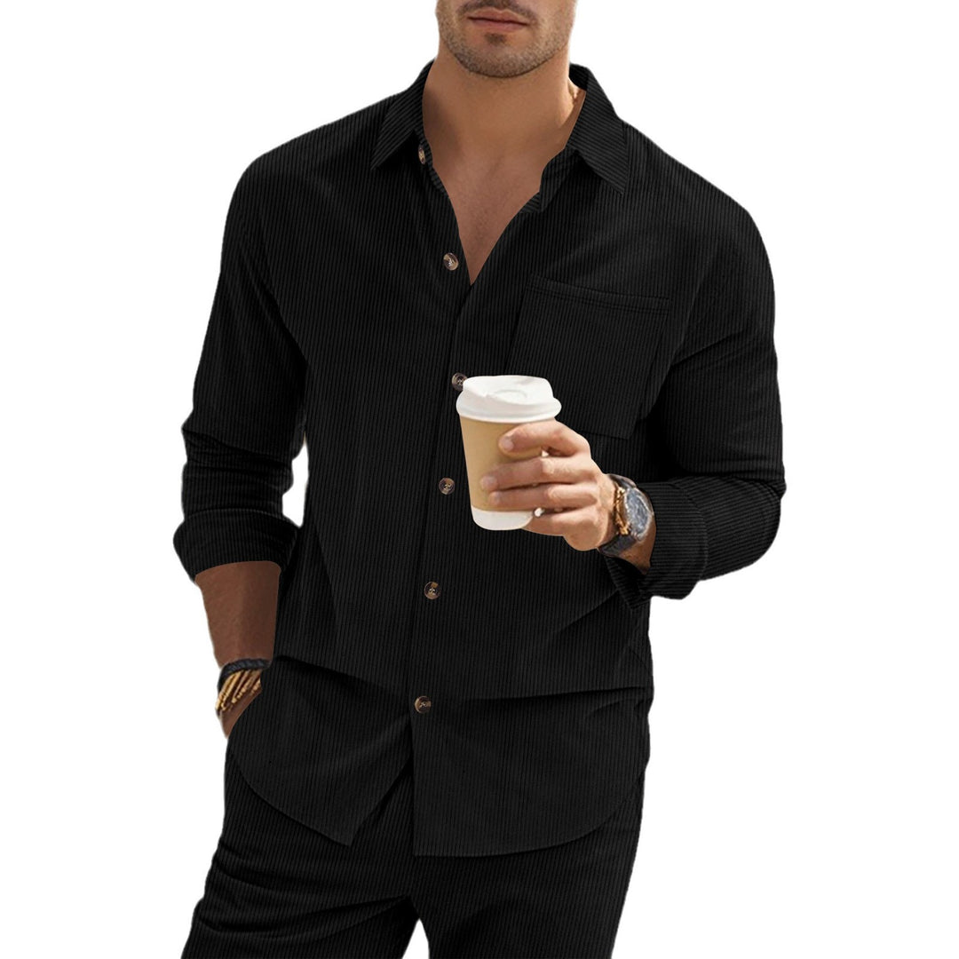 Men's long-sleeve shirt with elegant stripes and practical chest pockets Lisslune