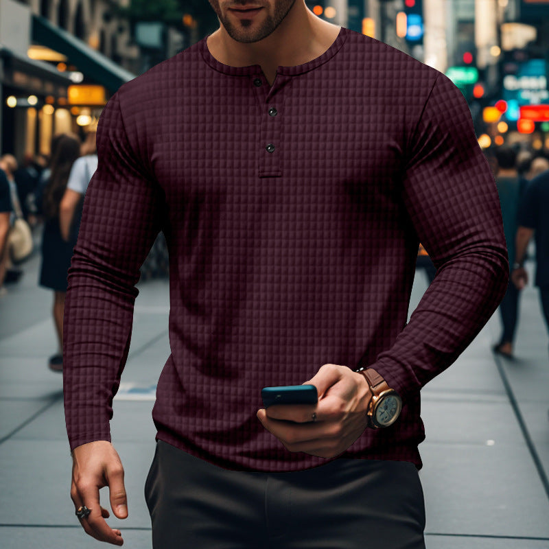 Men's long sleeve shirt with textured design and elegant button placket Lisslune