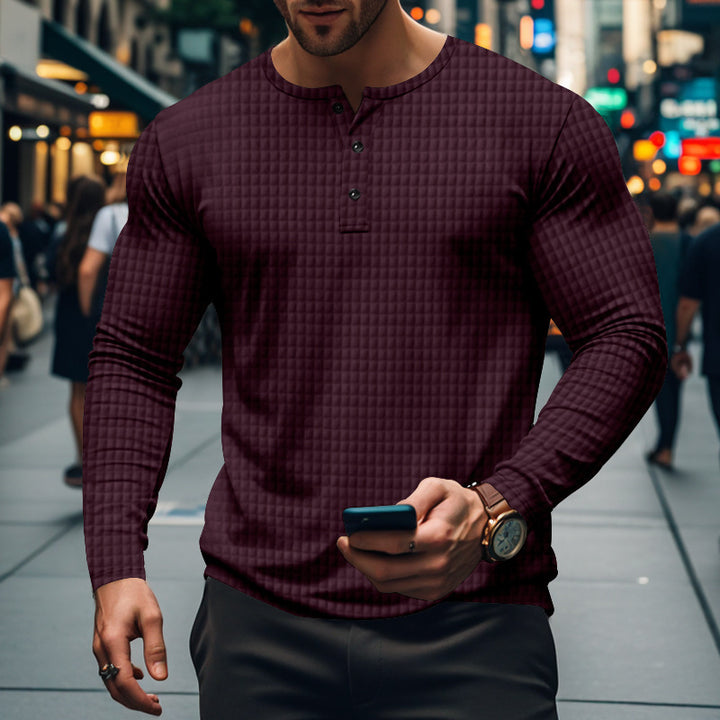 Men's long sleeve shirt with textured design and elegant button placket Lisslune