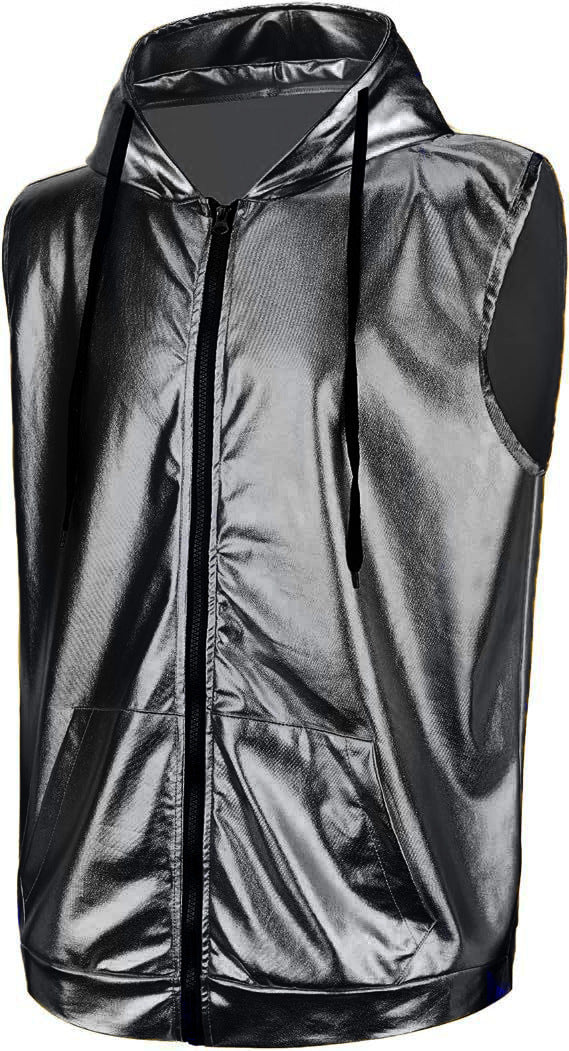 Men's hooded vest with glossy outer material and practical pockets Lisslune