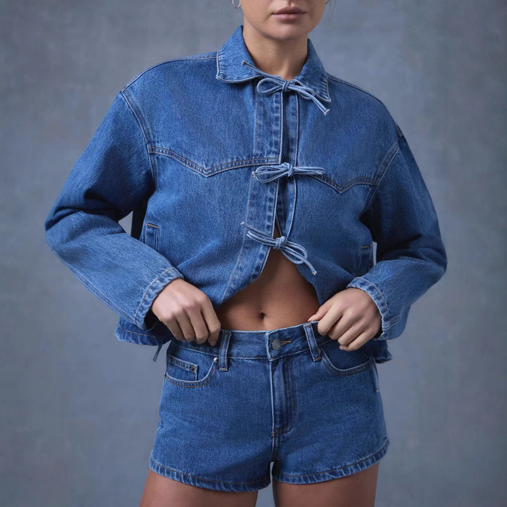 Women’s Modern Denim Jacket with Tie Belt Lisslune