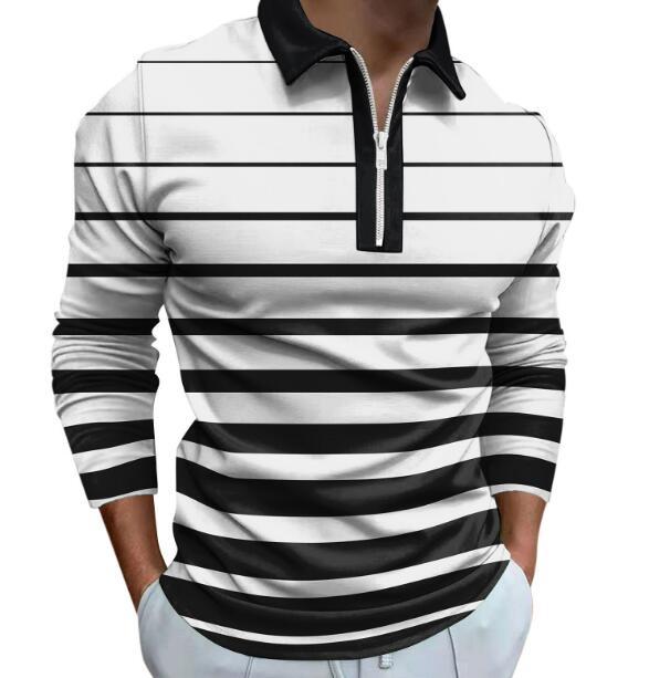 Men's Long Sleeve Polo with sporty stripe detail and high-quality zipper Lisslune