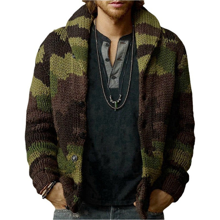 Men's cardigan in a unique camouflage design with high collar Lisslune