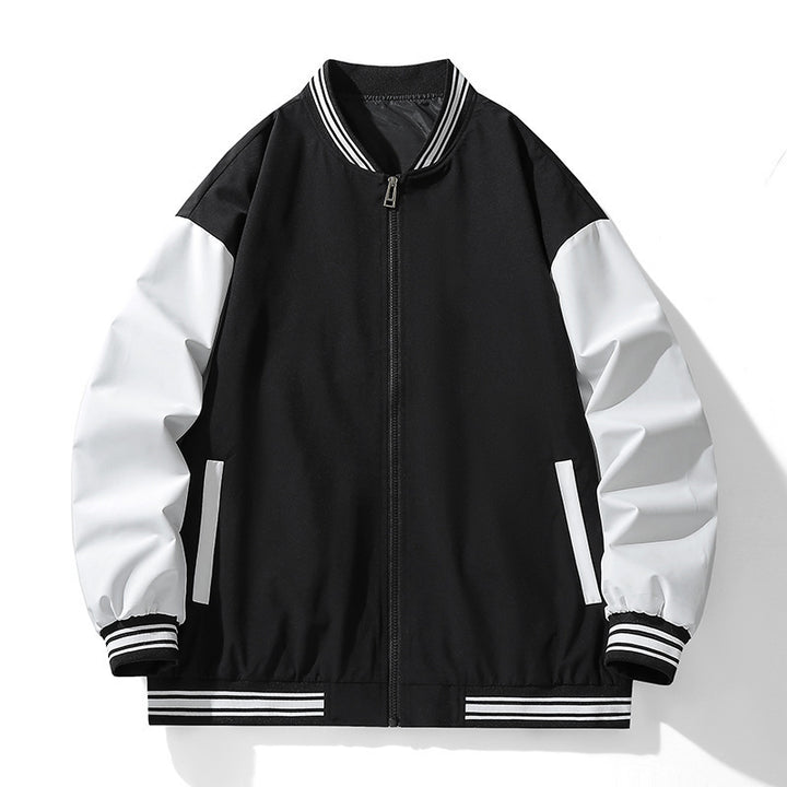 Men's Sporty Bomber Jacket with Contrasting Sleeves and Elastic Waistband Lisslune