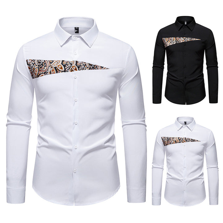 Men's fashionable long-sleeve shirt with paisley pattern details Lisslune