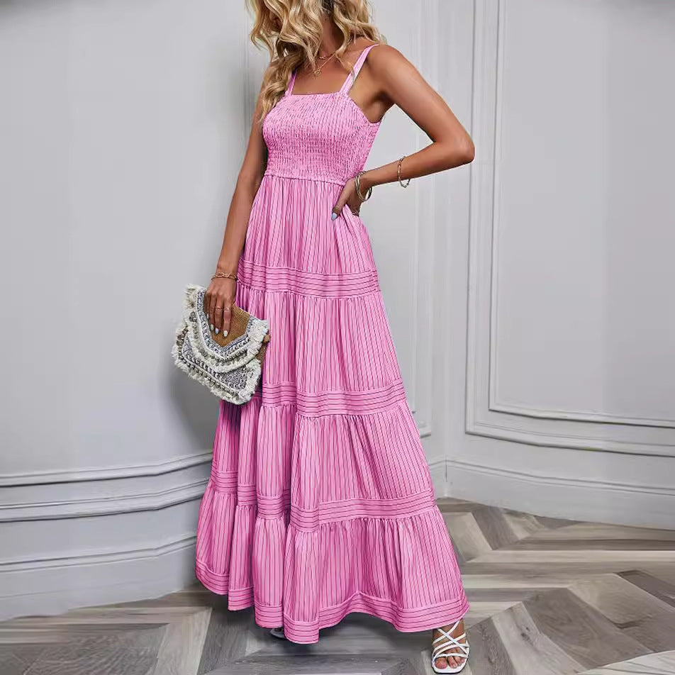 Women's maxi dress with sophisticated pleated design and elastic top Lisslune