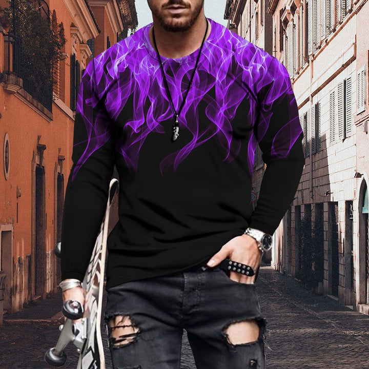 Men's Long Sleeve Shirt with Dynamic Flame Design and Sporty Cut Lisslune