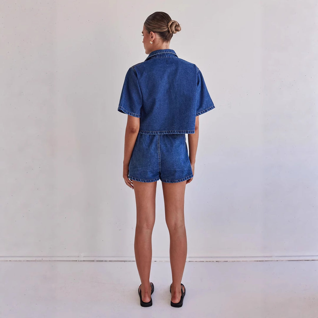 Women's denim short jacket with matching skirt in casual style Lisslune