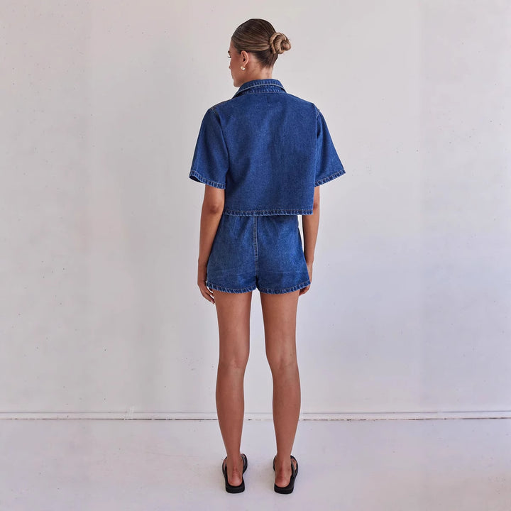 Women's denim short jacket with matching skirt in casual style Lisslune