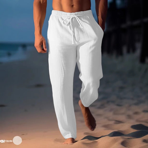 Men's Comfortable Linen Pants with Elastic Waistband and Side Pockets Lisslune