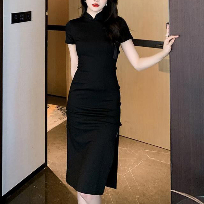 Ladies elegant bodycon dress with high slit and short sleeves Lisslune