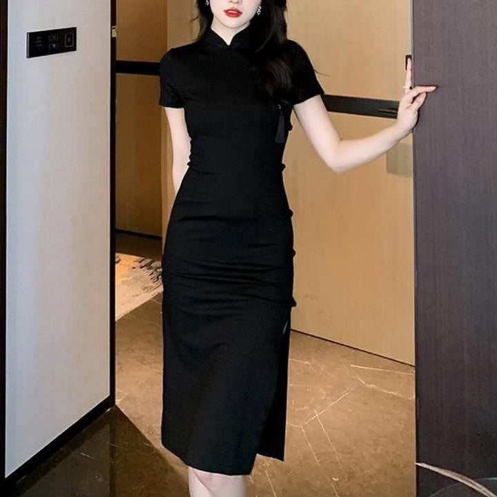 Ladies elegant bodycon dress with high slit and short sleeves Lisslune